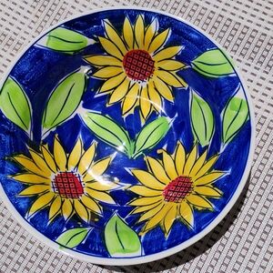 Sango Sunflower Yellow and Blue Ceramic Serving Bowl